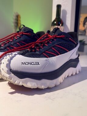 Moncler Men's Navy, White & Red Chunky Sole Sneakers
